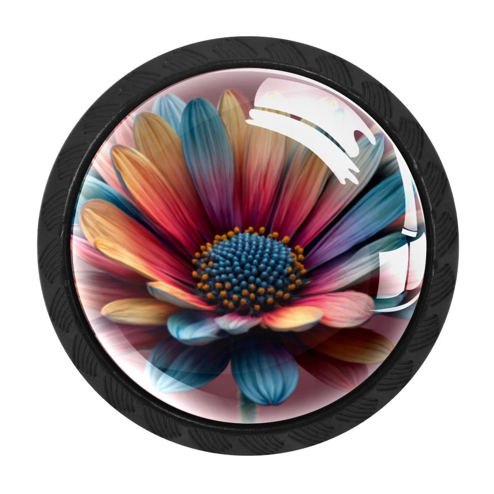 CHENZZZZ 4 Pack Black Colorful Daisy (3) Cabinet Pulls Kitchen Cabinet Handles Ideal for Cabinet,Drawer,Cupboard and Wardrobe