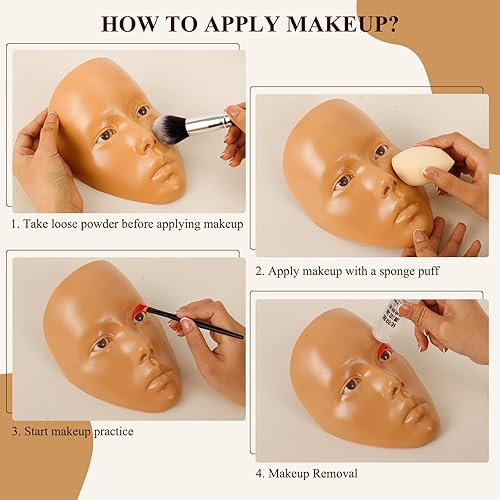 Miniatura 10 de Cara de práctica de maquillaje, tabla de práctica de maquillaje con 1 pintura facial y 2 pinceles de maquillaje para pintura facial, escenario,