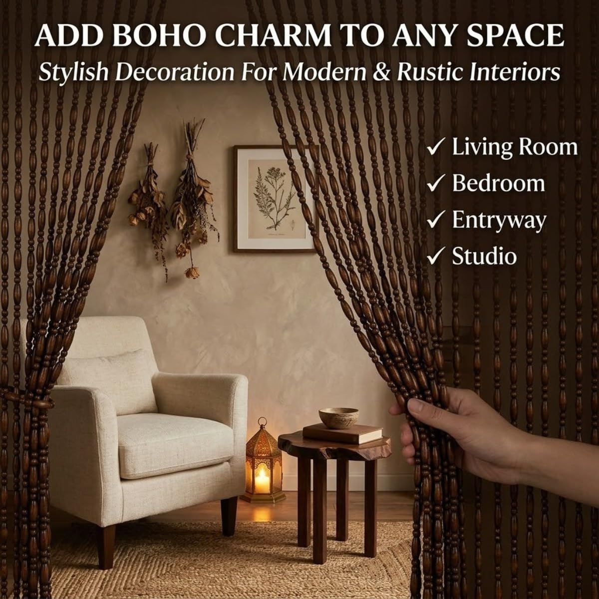 Rideau Séparateur en Perles de Bois Pour Porte et Intérieur, Solution d’intimité Pour Studio et Logement en Location, Laisse Circuler La Lumière Et L’air Tout(Dark Red,70x150cm)