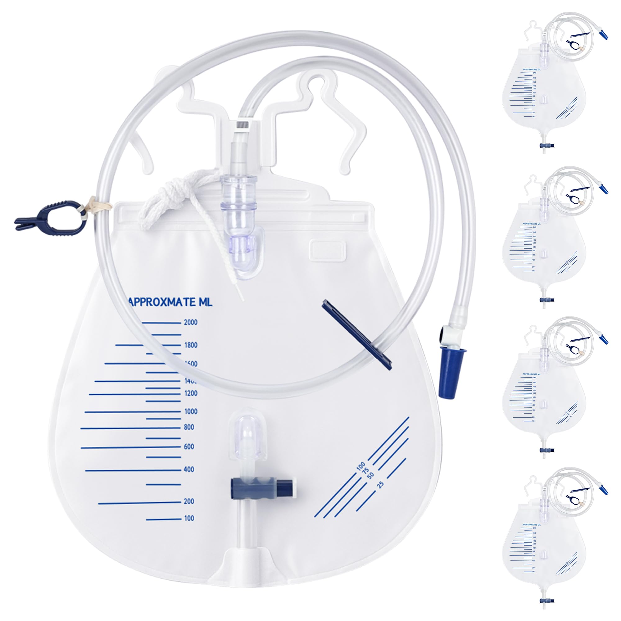 Catheter Bags for Men and Women, Urinary Drainage Bag 2000mL with Anti-Reflux Chamber, 41