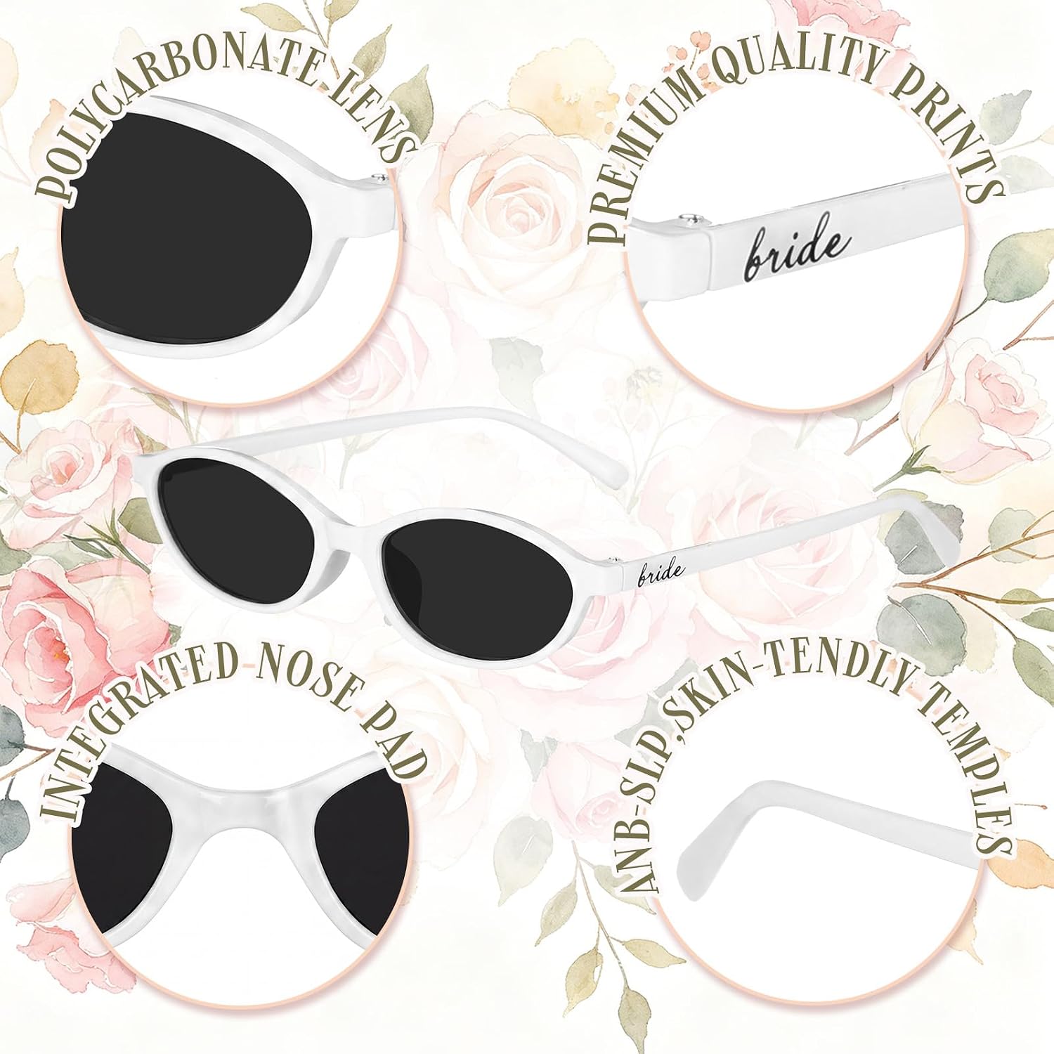 TrelaCo 10 Pack Bride Sunglasses Retro Oval Y2k Narrow Bridesmaid Gifts