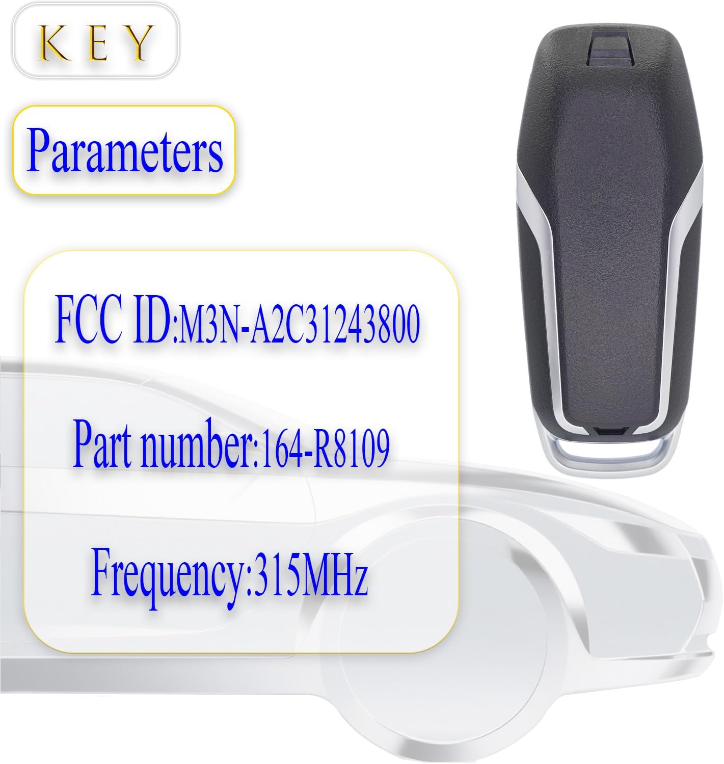 Key fob Replacement fits for Ford Fusion Mustang 2015-2016/Ford Edge Explorer 2016-2017 Smart Car Keyless Entry Remote Control M3N-A2C31243800 164-R8109 315MHZ 49