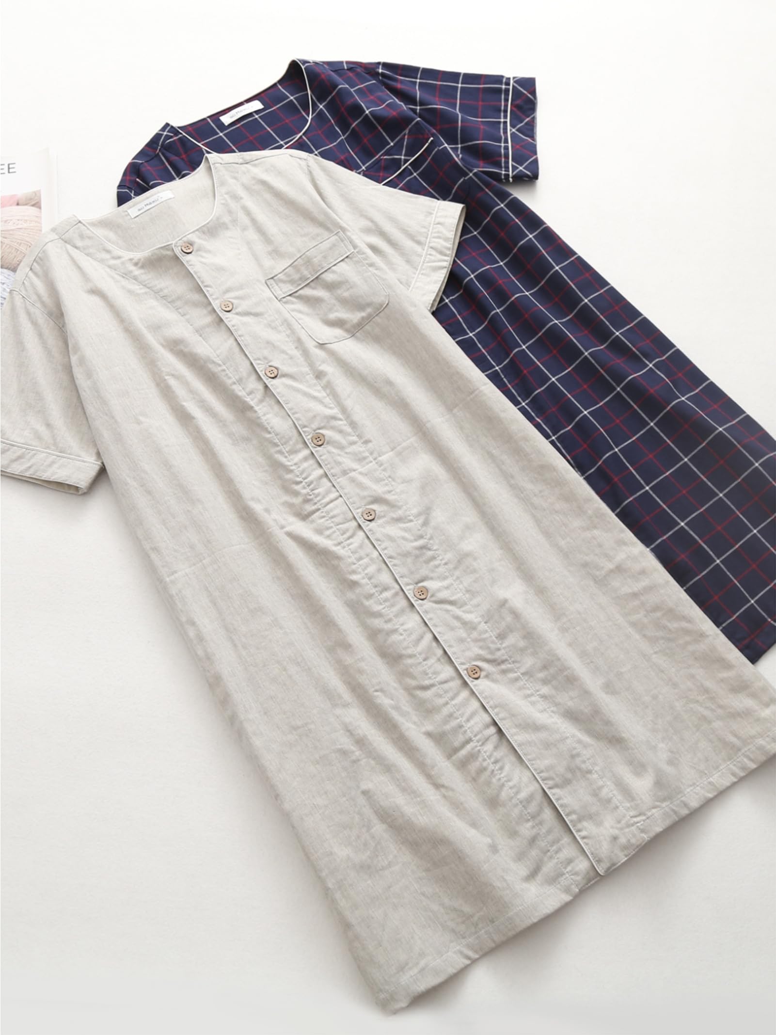 Herren Nachthemden Button Down House Mantel Pyjamas Kurzarm Nachthemd Nachthemd Nachthemd