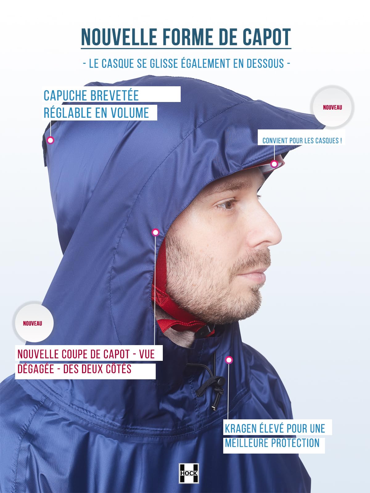 HOCK Premium Poncho E-Bike – Poncho de pluie avec manches pour vélo et E-Bike (FR/ES, Alpha/lettres, TTG, Taille normale, Taille normale, Jaune)
