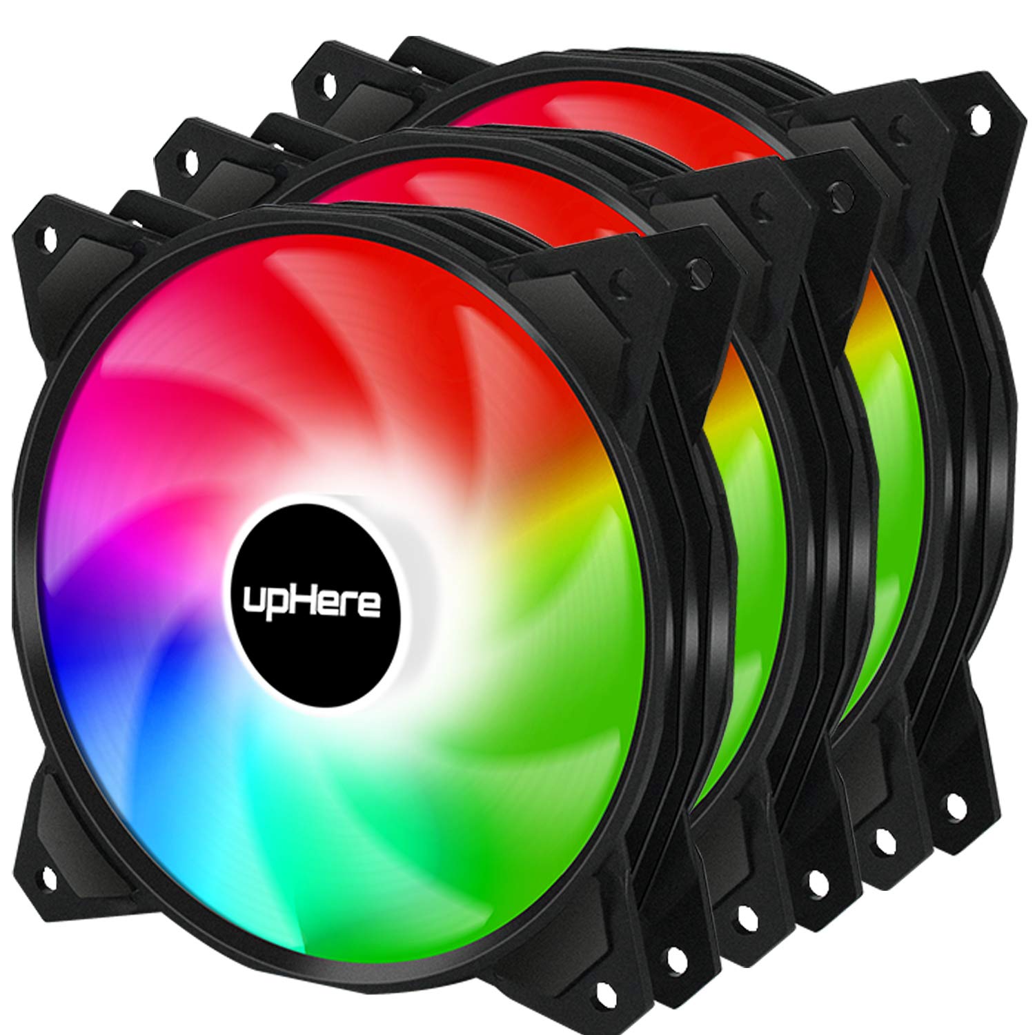 upHereLong Life 120Mm 3-Pin High Airflow Quiet Edition Rainbow Led Case Fan For Pc Cases, Cpu Coolers, And Radiators 3-Pack,(Pf120Cf3-3)