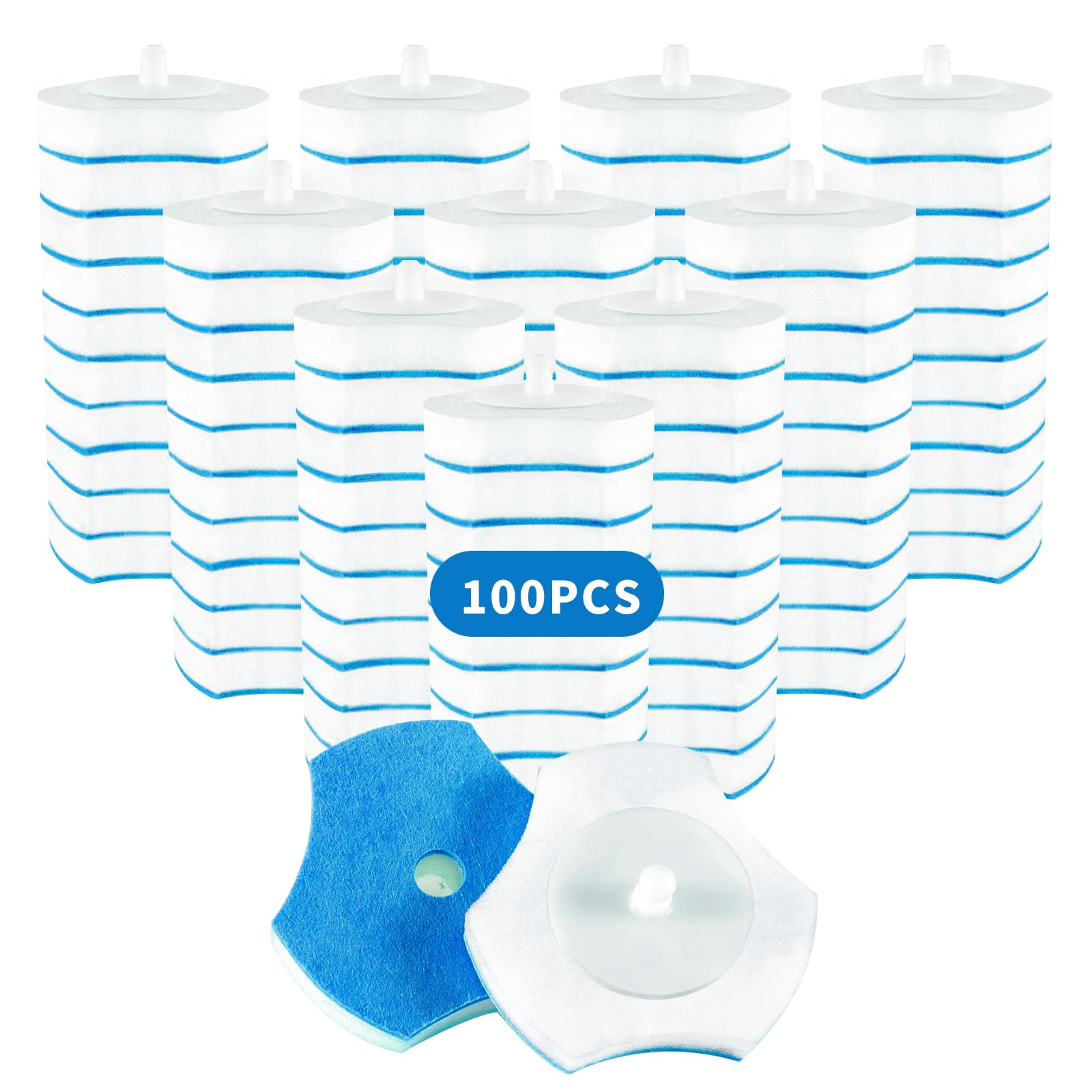 KOKL Disposable Toilet Bowl Wand Refills【Not Suitable for CLORX and Other Wand】 100 Count Disposable Toilet Brush Refills, Toilet Cleaning Sponges Heads for Bathroom Cleaning[Amazon-developed Certification] Compact by Design