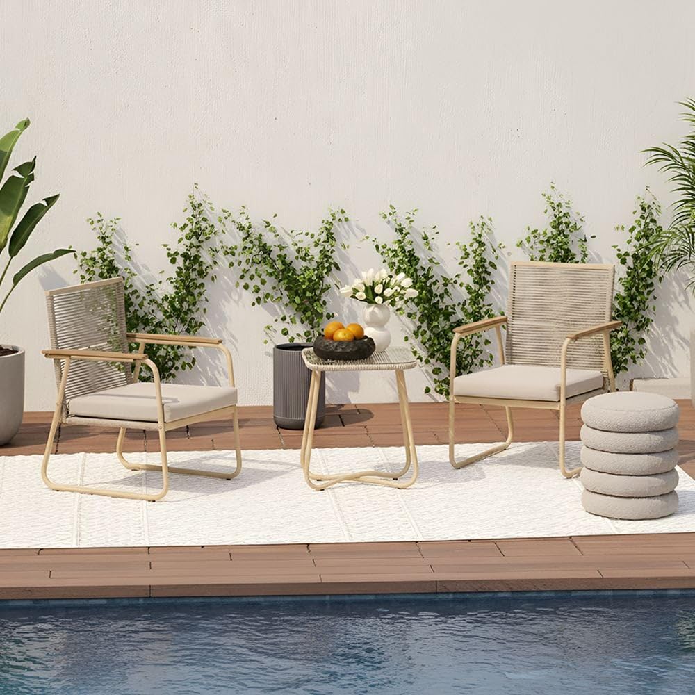 Danube Home Aliza 2-Seater Balcony Set With Table | All Weather 3 Piece Bistro Set With Coffee Table | Modern Design Furniture For Balcony Outdoor Garden Bench Seating Terrace Lawn Patio - Beige