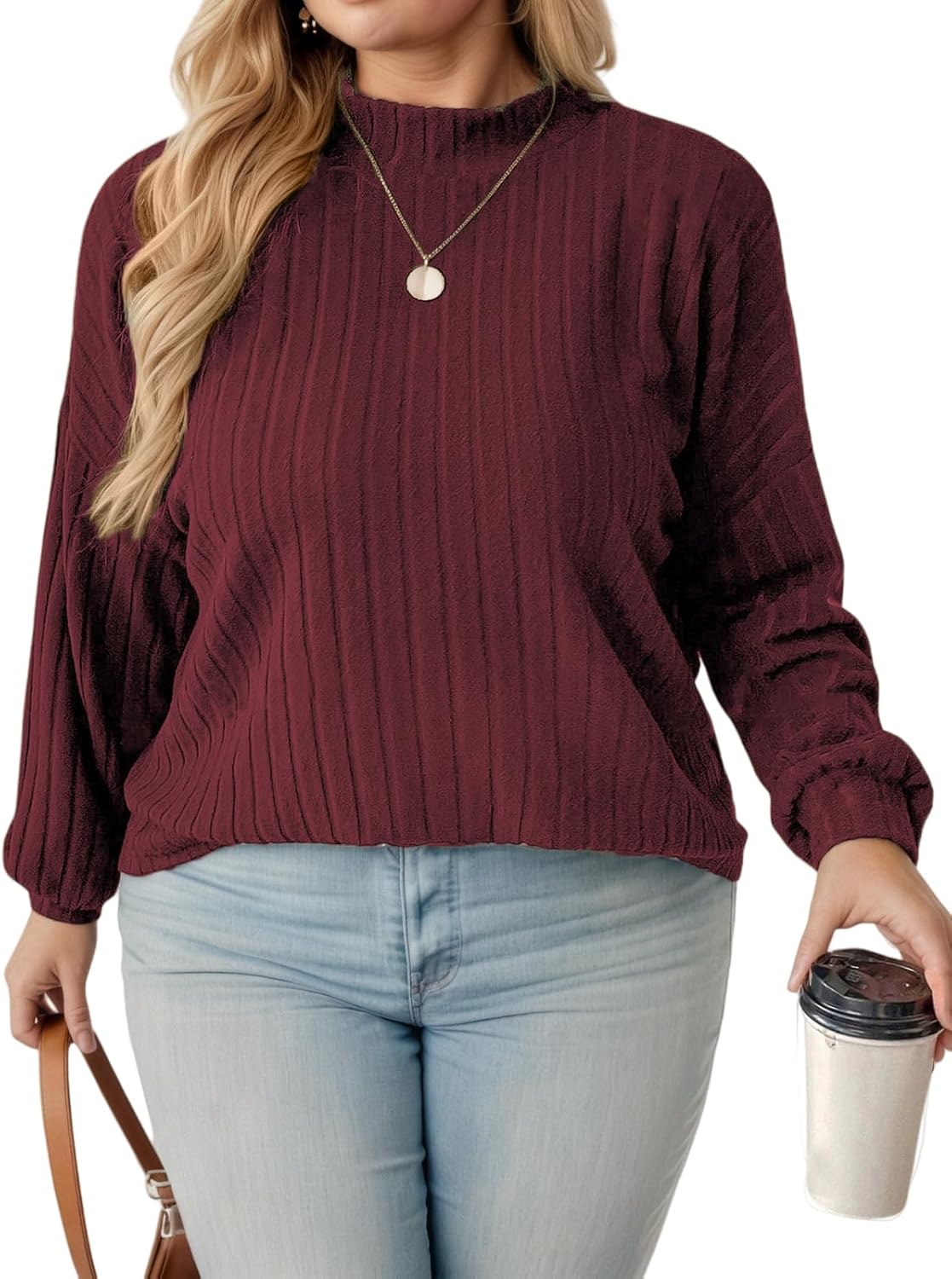 VISLILY Womens-Plus-Size-Tops Trendy Mock Neck Casual Long Sleeve Shirts Lightweight Knit Sweaters Tunics Pullover Blouses