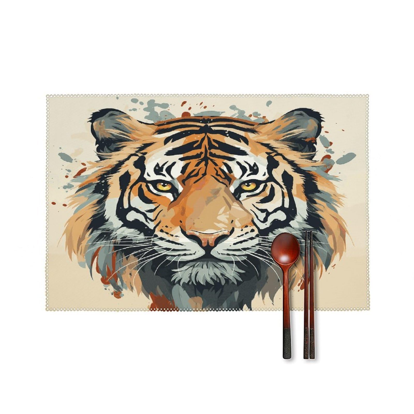 Btcowzrv Style Hand Drawn Tiger Canvas Placemats Set Of 6, Wipeable Washable Place Mats For Indoor & Outdoor, Table Mat Decor For Kitchen Dining Party