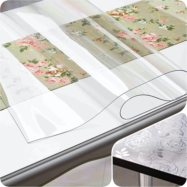 Clear PVC Table Protector Embossed Made to Measure (Available in (Transparent, 50x70 cm)