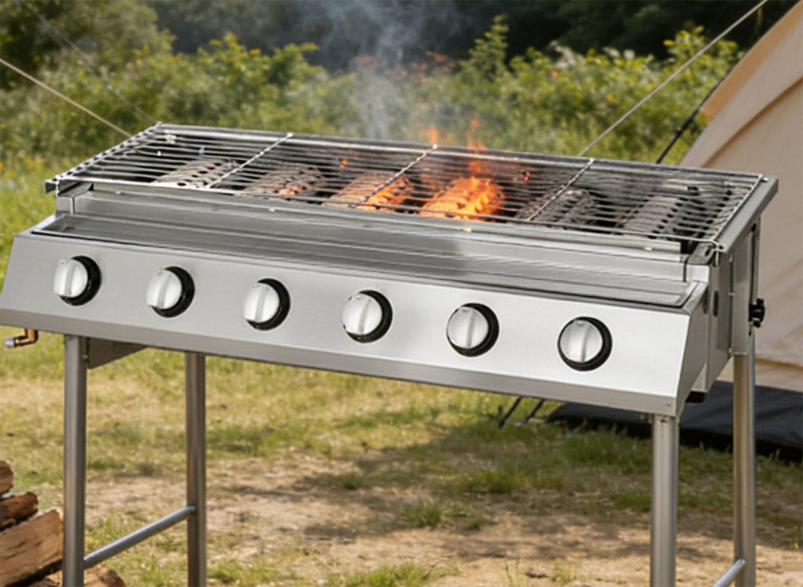 Drmoxin Tabletop Grill,LPG Gas BBQ Grill with 6/8 Burners, Portable Gas Barbecue Griddle,Removable Grids, Adjustable Height, for Indoor Kitchen Use for Parties, Backyard Gatherings A