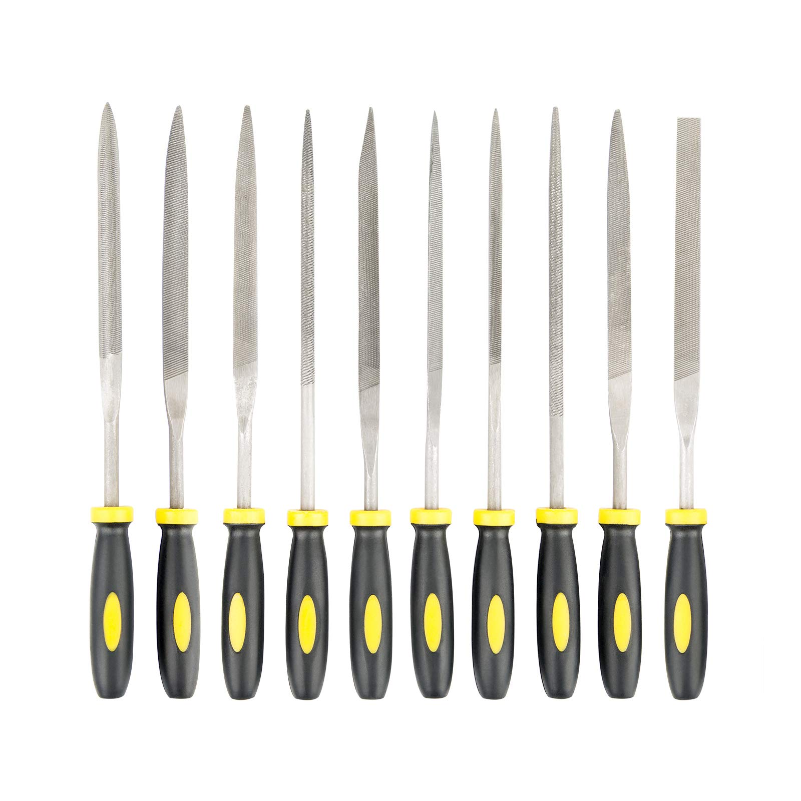 DanziX 10 Pcs Needle File Set, 4mm x 160mm Hand Metal Files with Rubber Handle