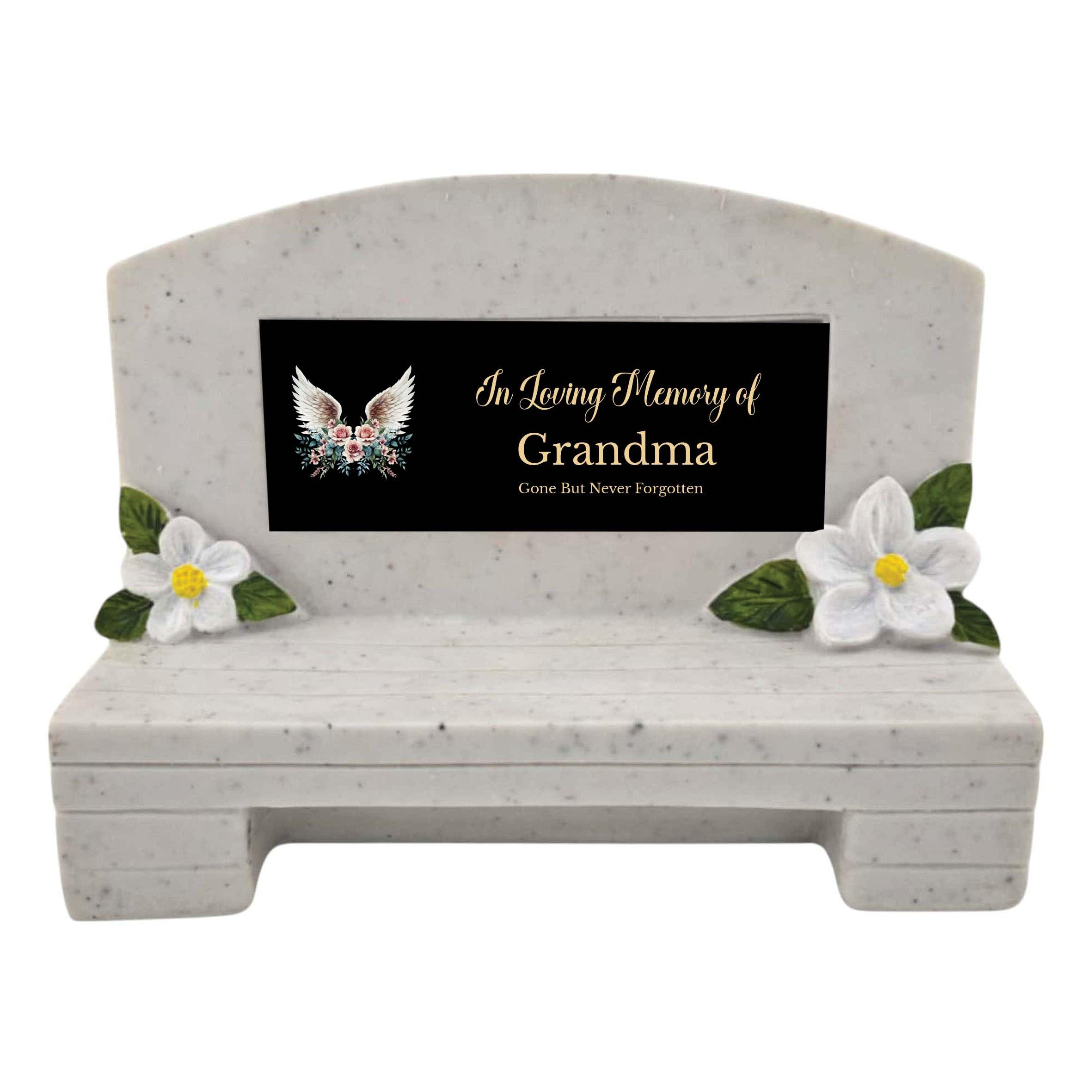 1stclassgifts In Loving Memory Of Memorial Bench With Plaque Grave Marker With Angel Wings Design Mum Dad & Lots More Black Plate (UV PRINTED) (Grandma)
