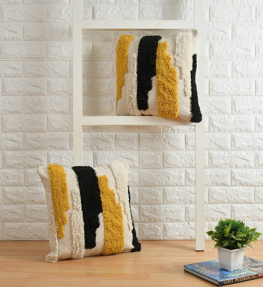 pepme Abstract Designer Tufted Cushion Cover, Off White, Black, Yellow, 20x20 (B0B81VHGZV) Amazon Price History, Amazon Price Tracker