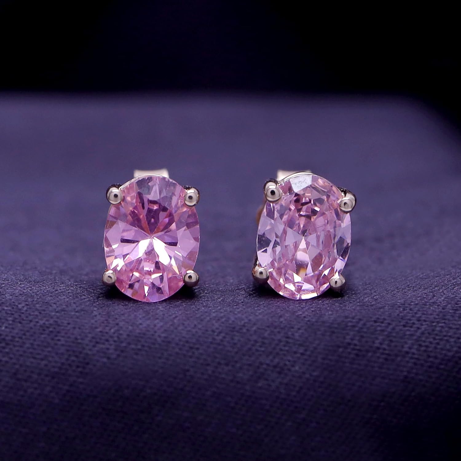 8X6MM Oval Shape Birthstone Stud Earrings In 14K Rose Gold Over Sterling Silver