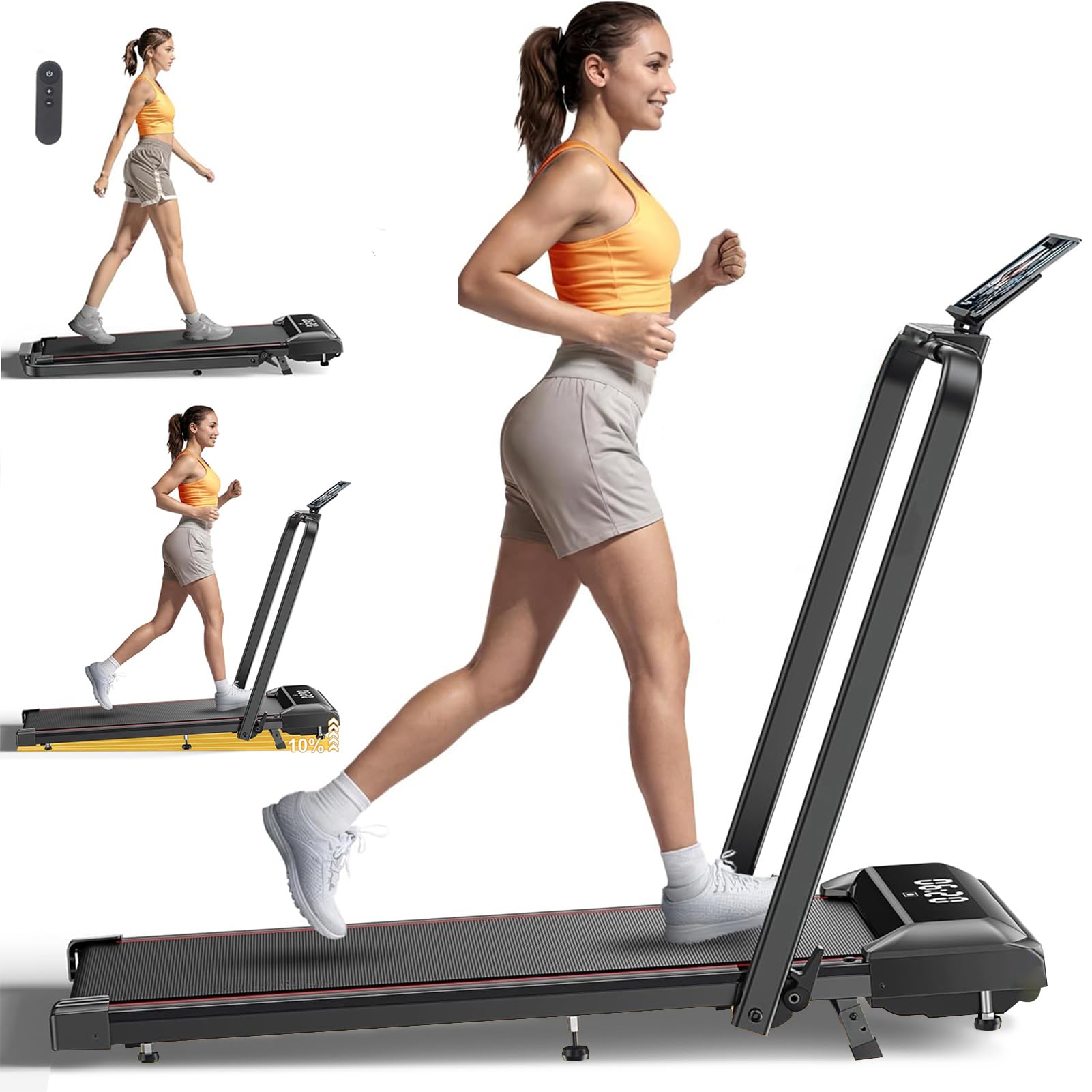 BEAPHIE Foldable Treadmill, 2in1 Walking Pad 3.0HP Under Desk Treadmill, for Home and Office, With cushioning pad Adjustable Slope, for Home Office 1-12km | Max 120kg