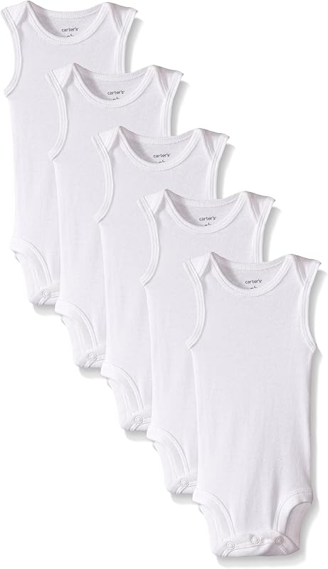Carter's Paquete de 5 bodis sin mangas blancos unisex para bebé