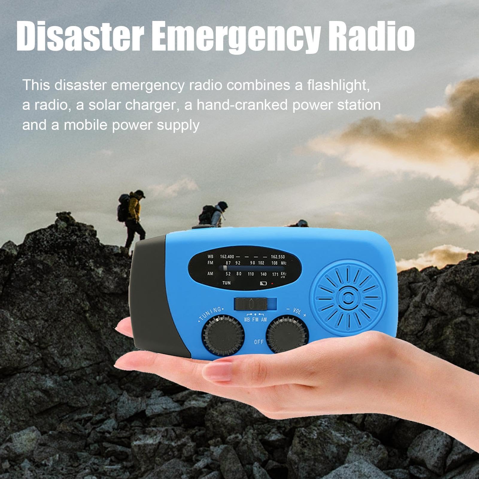 Radio Solar, manivela de Radio meteorológica,Radio portátil - Radio meteorológica, Radio Solar portátil, Linterna LED para Correr, Caminar, casa, Supervivencia, Camping