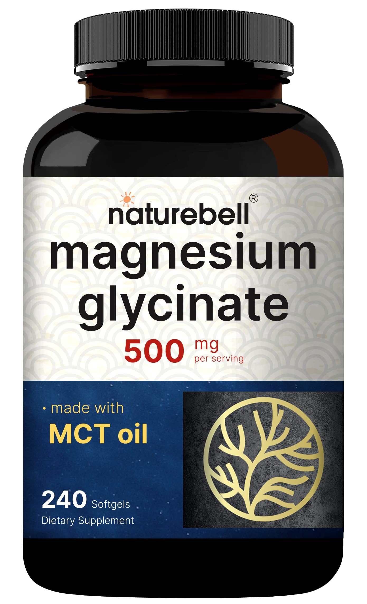 Magnesium Glycinate 500 mg Per Serving with MCT Oil, 240 Softgels