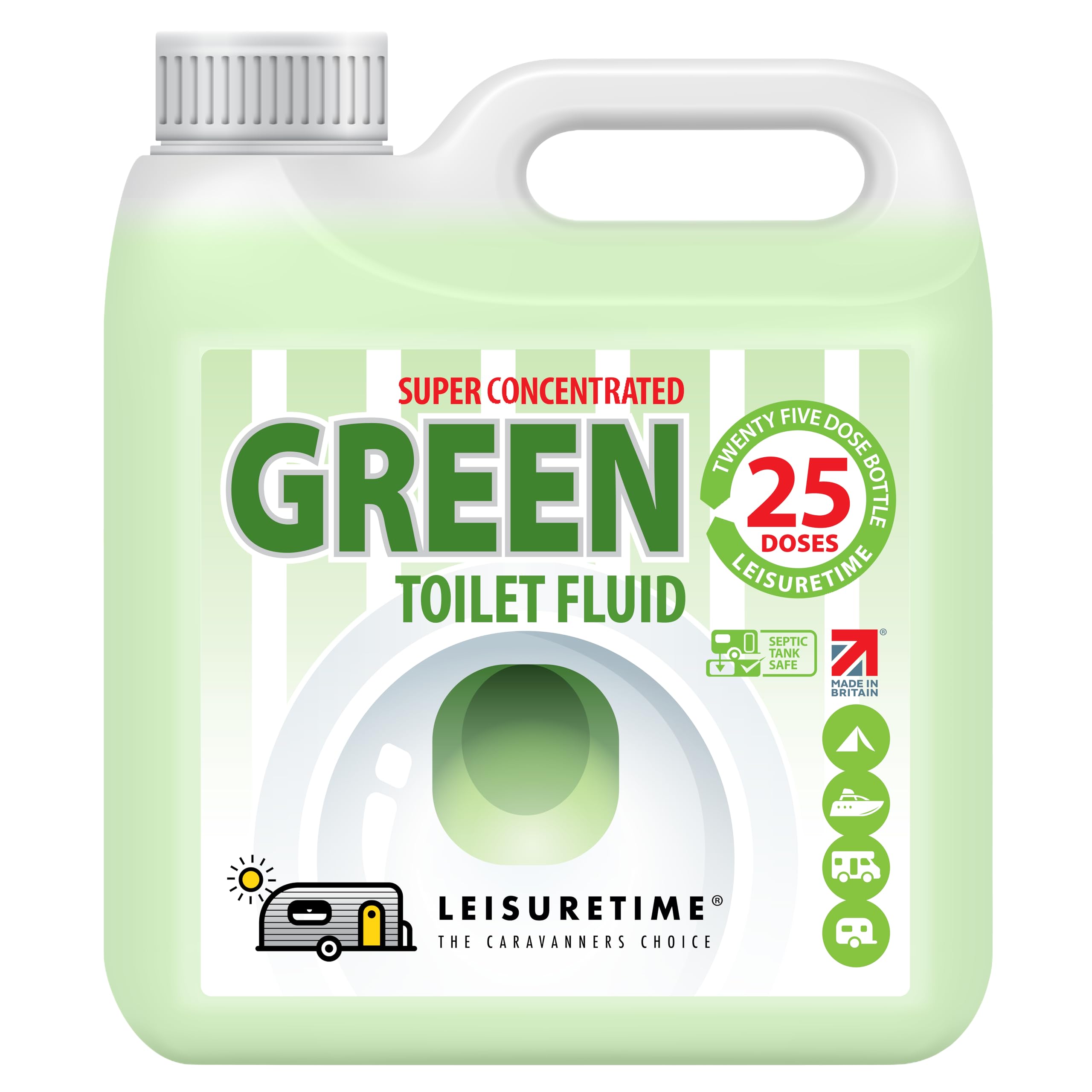 Leisure Time Concentrated Green 2in1 Waste and Rinse, 25 Treatments - Formaldehyde Free, Septic Tank Safe Toilet Cleaner Liquid for Cassette, Motorhome and Portable Toilets - Caravan Toilet Chemicals
