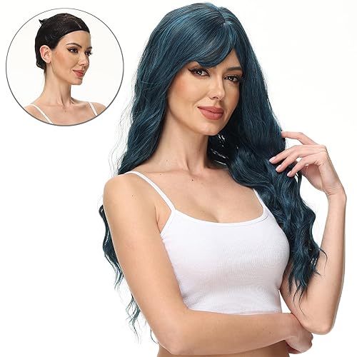 Miniatura 6 de Rose bud Peluca de anime de Halloween azul para fiesta de cosplay, pelucas de pelo corto sintético en capas con flequillo, pelucas pastel para