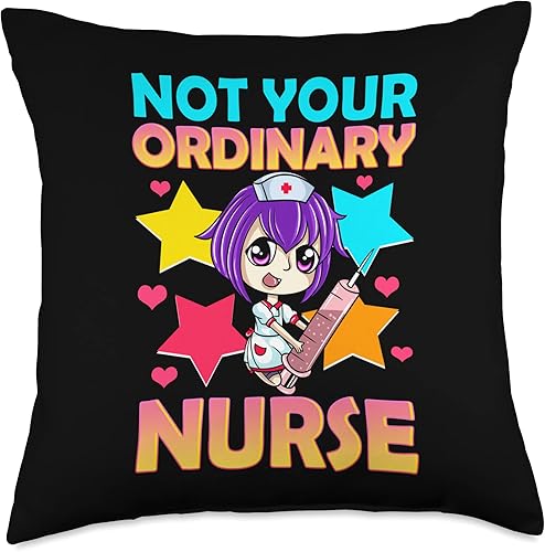 Not Your Ordinary Nurse Merch Shop Not Your Ordinary Nurse Chibi Teen Girl - Almohada de anime Kawaii para niñas, 18 x 18 pulgadas, multicolor