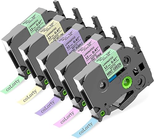 Colorty Cinta para etiquetadora Brother P-Touch Ptouch Ptouch TZe TZ de 0.472 in, 0.47 pulgadas, repuesto para etiquetadora laminada, compatible con