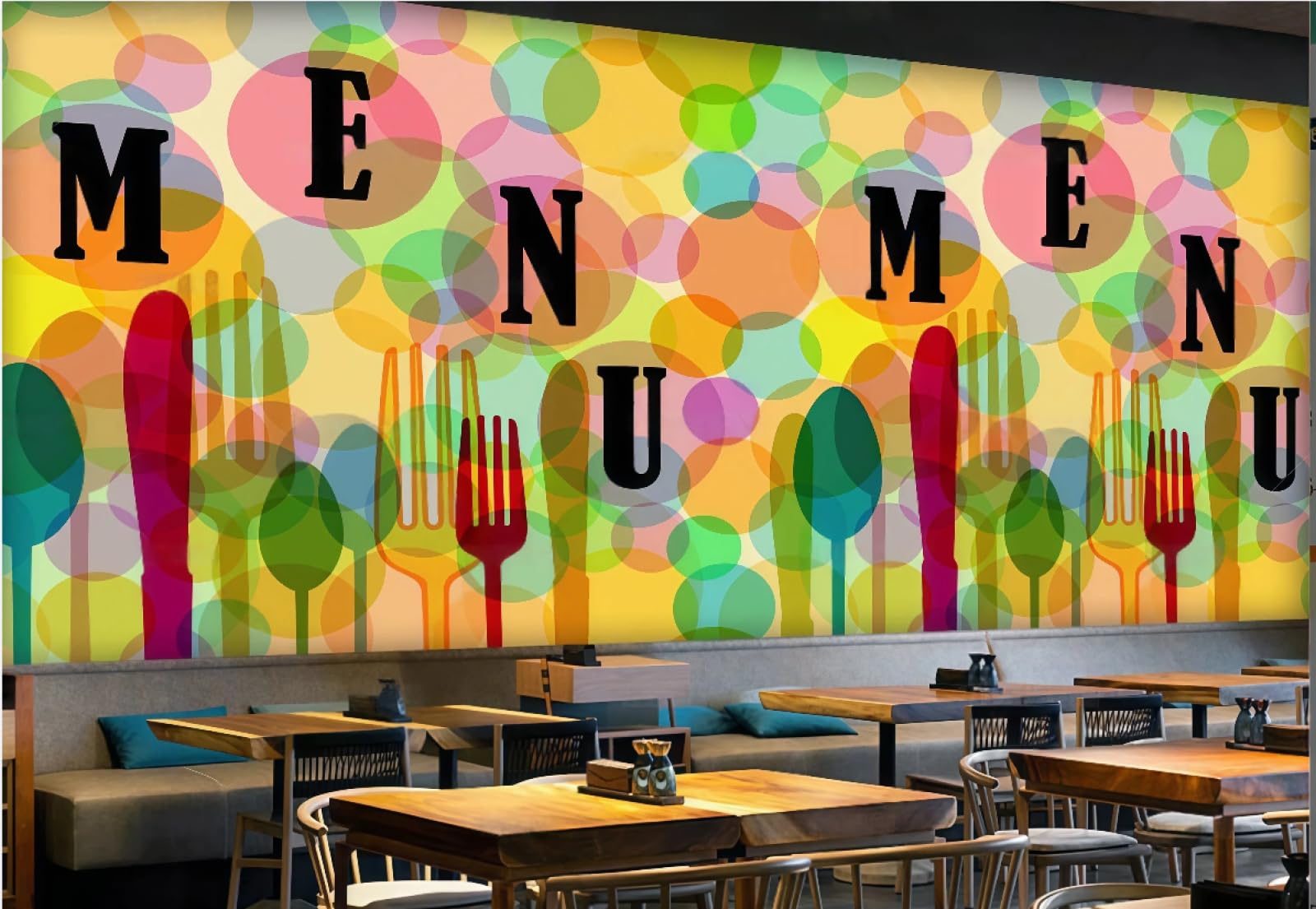 Papier peint cercles colorés effet 3D haut de gamme pour restaurant occidental de luxe