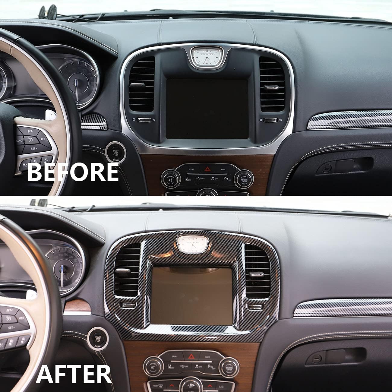 crosselec Carbon Fiber Central Control Navigation Screen Trim for 2015-2021 Chrysler 300
