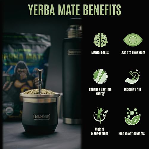 Miniatura 4 de MADFLOW Yerba Mate Hoja Suelta 1.1 Lb. Té de Yerba Mate Orgánico y sin fumar. Un árbol plantado en los Estados Unidos por cada unidad vendida.