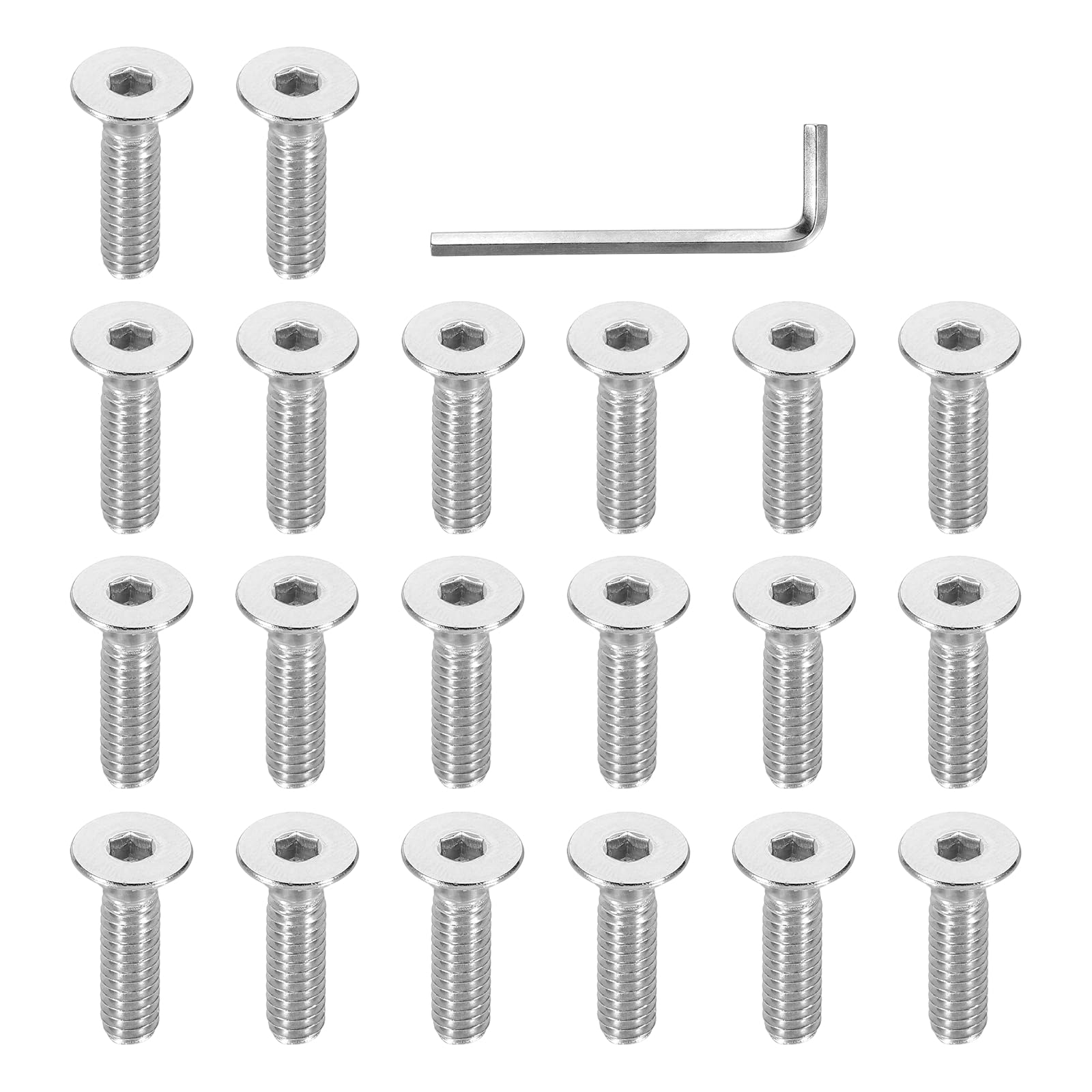 PATIKIL 1/4-20 x 1" Flat Head Socket Cap Screws, 20 Pcs Flat Countersunk Bolts Hex Socket Drive 304 Stainless Steel Machine Screws UNC Coarse Full Thread with Hex Spanner