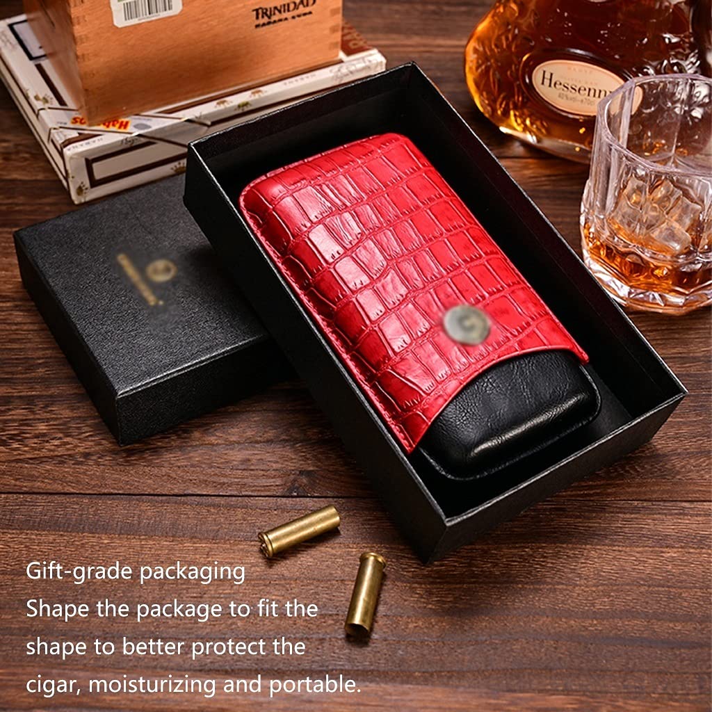 Scatole per sigari, umidificatori, Custodia per sigari Portatile, Tubo per sigari da Viaggio a 3 Dita, Portafoglio Porta sigari in Pelle, Accessori Regalo per sigari/rosso/19X9.3X3Cm