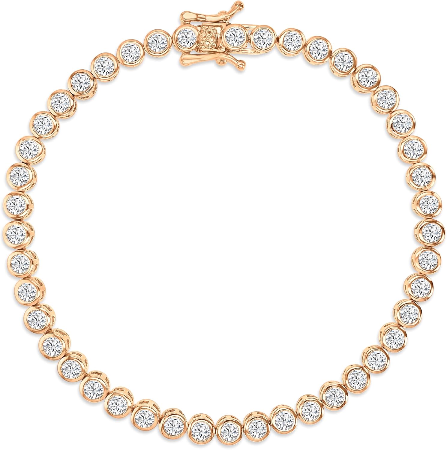 DECADENCE Sterling Silver Rose 3mm Round Cut Bezel Set Tennis Bracelet