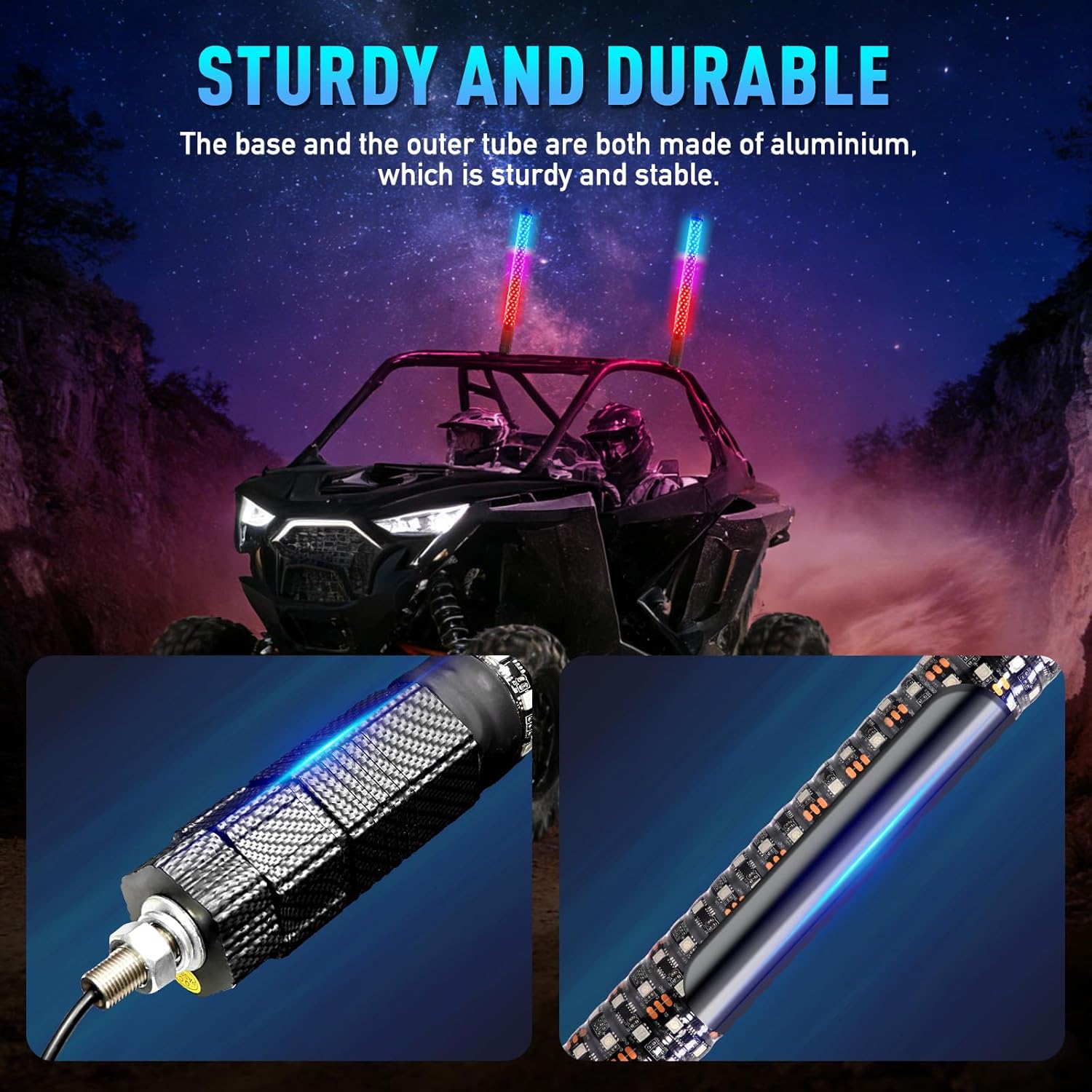 2PCS 3FT Fat Whip Lights UTV Whip Lights with Rocker Switch,High Brightness Antenna Whips Side by Side with Steering/Brake and Reverse Fit for Offroad ATV RZR Truck