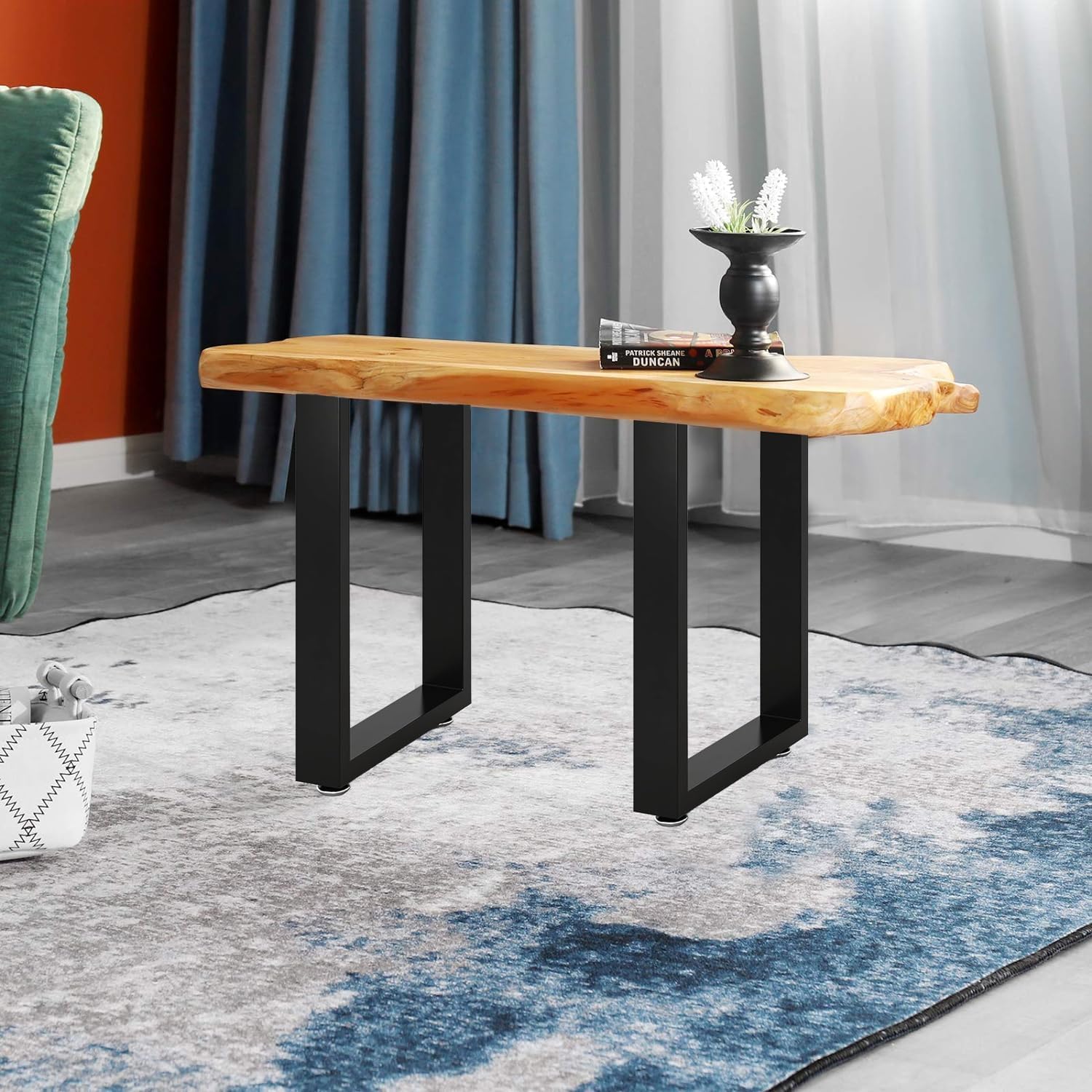 NXN-HOME 16'' Tall Square Metal Table Legs for Furniture, Bench Legs, Coffee Table Legs, Set of 2 Mid Century Home DIY Projects Black Furniture Legs(16”H x 11.8”W)