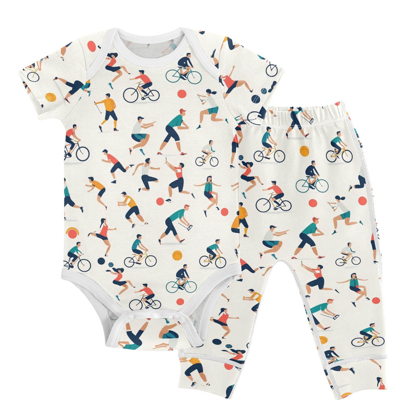 vvfelixl Baby Clothes Fun Sports Meeting Baby Bodysuits Set Unisex Short Sleeve Babys Pants Sets 0-3M