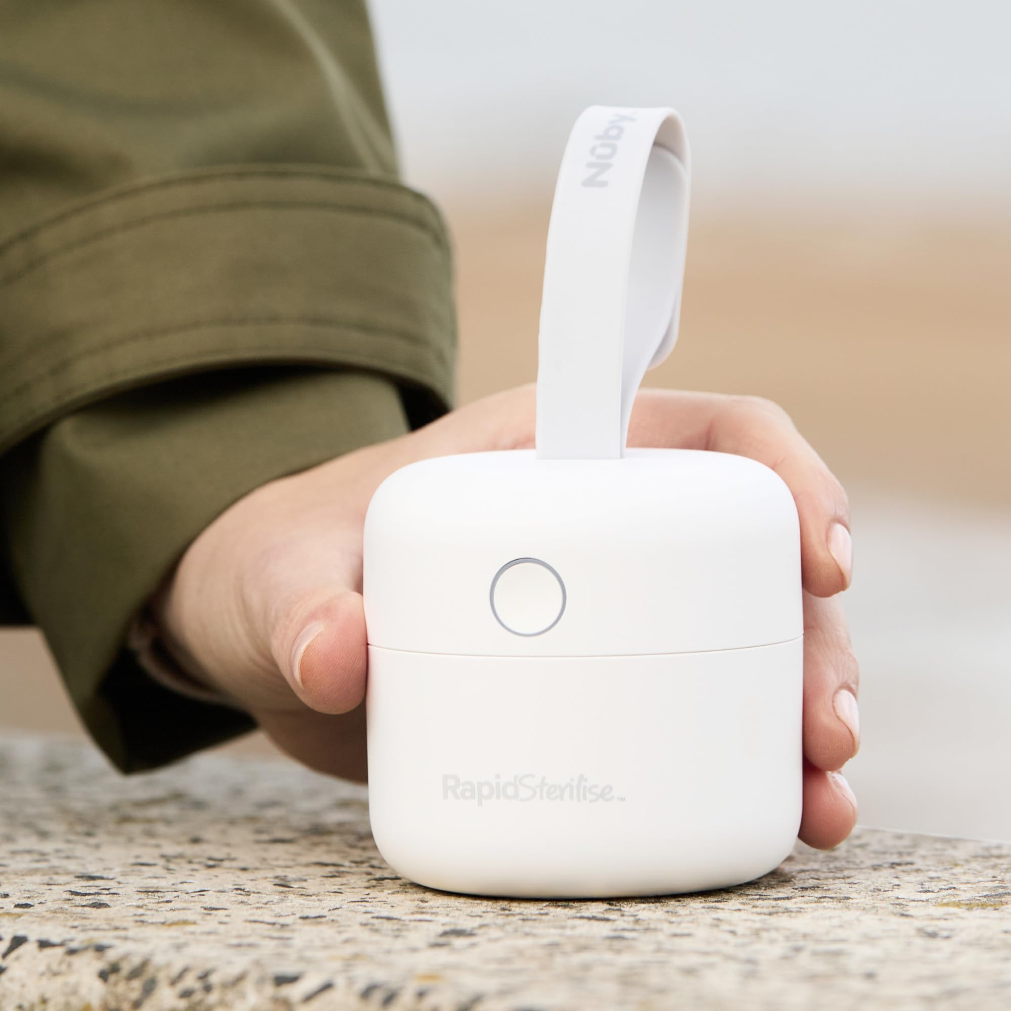 Nuby RapidSterilise, sterilizzatore UV per succhietto, ciclo di sterilizzazione in 1 minuto, compatto, ricaricabile tramite USB, uccide fino al 99,9% dei batteri