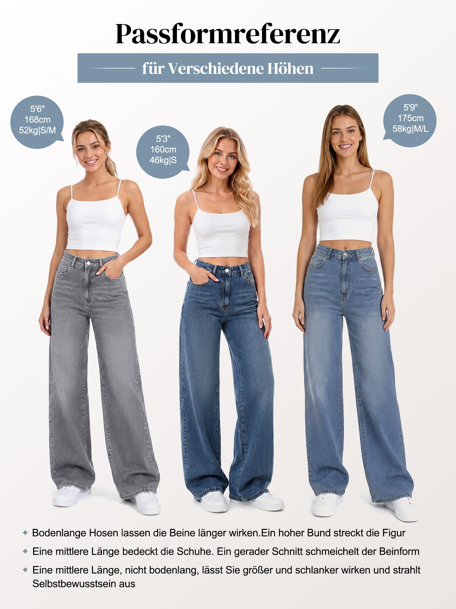 Damen Jeans High Waist Wide Leg Stretch Jeanshose mit weitem Bein