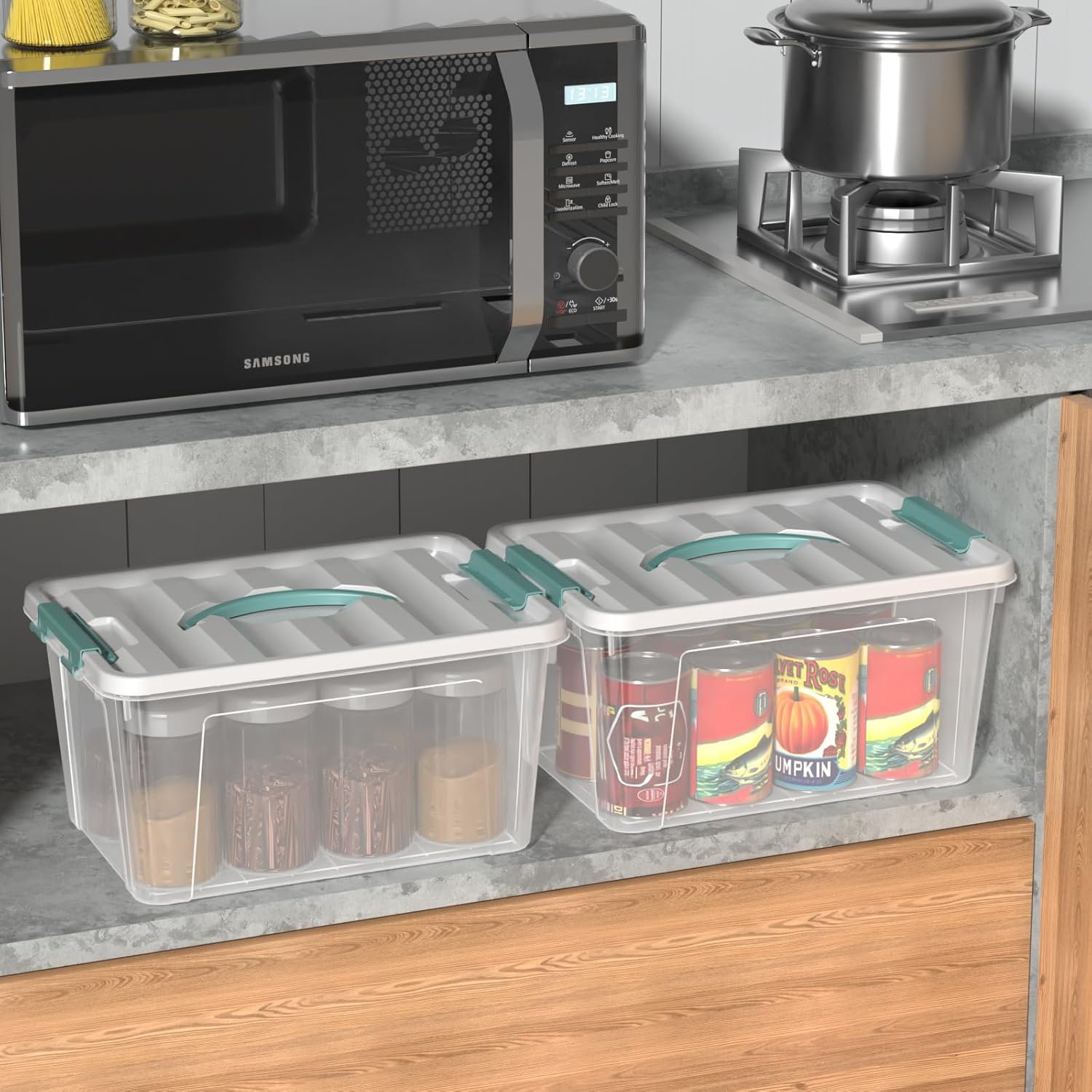 14 Quart Plastic Storage Bins with Lids, Clear Latching Box, 8 Packs