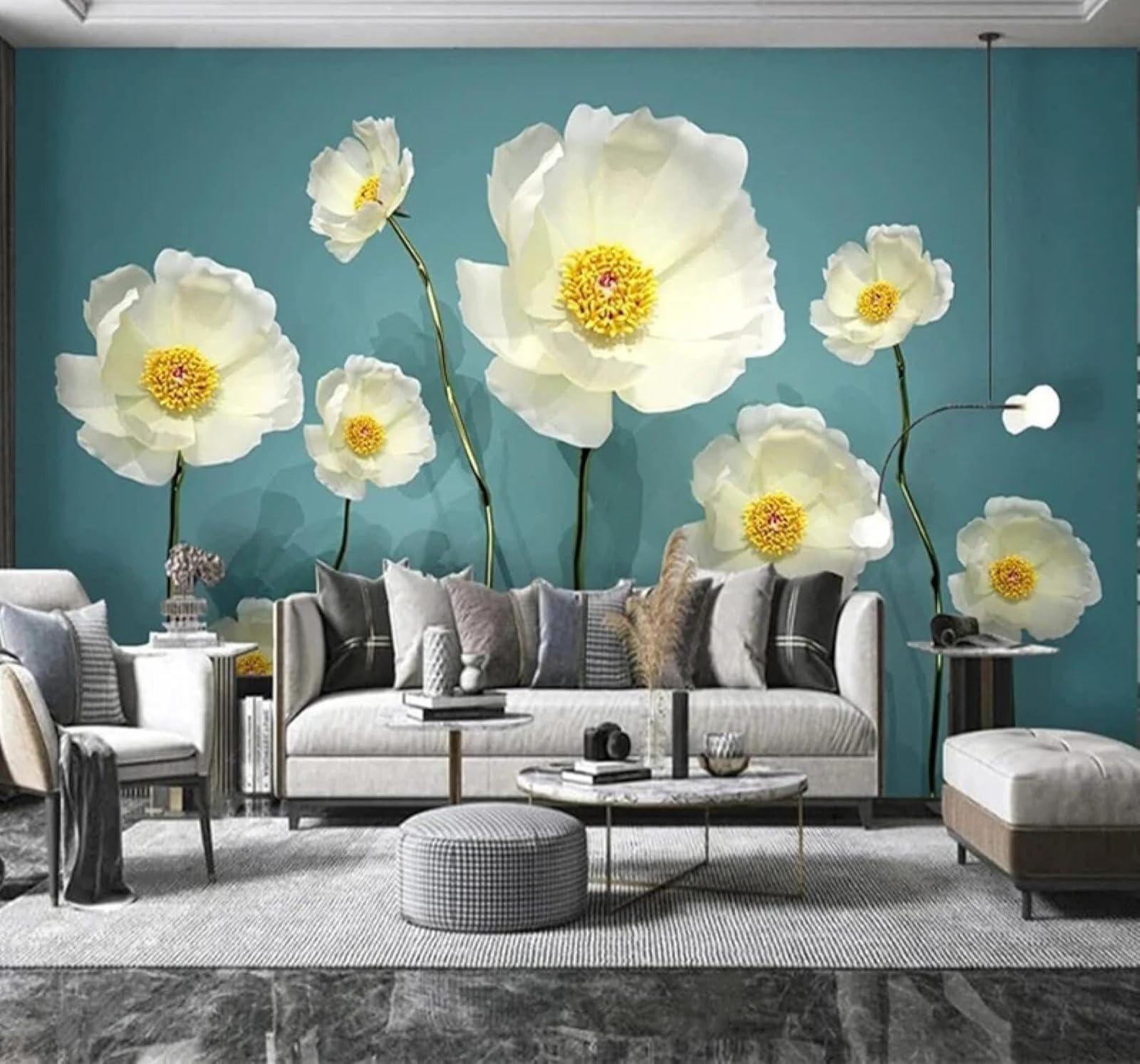 XLMING Fresh Beautiful Relief Yellow Floral 3D Wallpaper Silky Texture Home Study Office Grey Dining Room Sofa Bedroom Living Room TV Backdrop-400cm×280cm