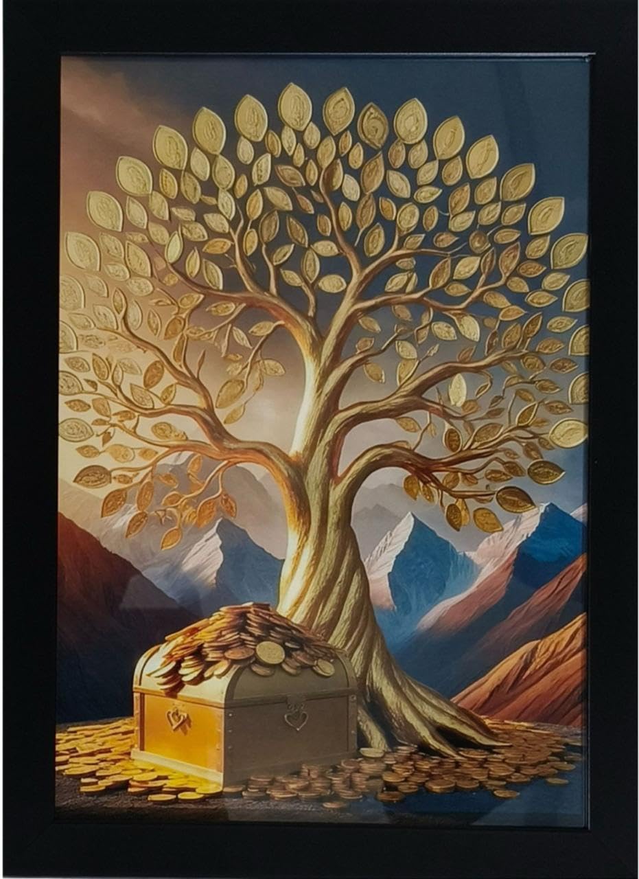 3D Crystal Effect Money Tree Wall Art, LED Light Frame, 30.5 x