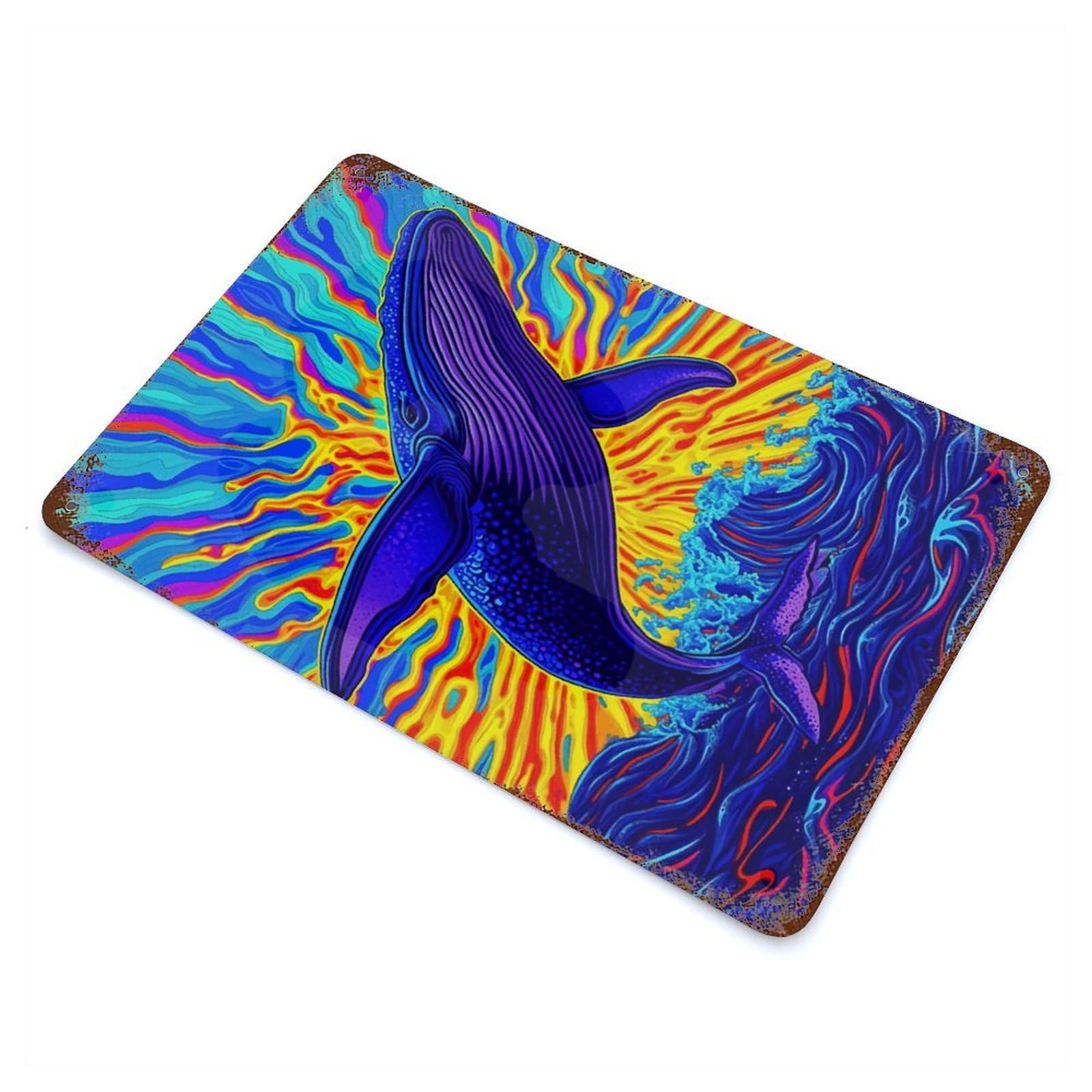 Psychedelic Whale Retro Metal Sign 11.8"x7.9", Farmhouse Wall Decor for Cafe, Home Bar And Lounge Decor
