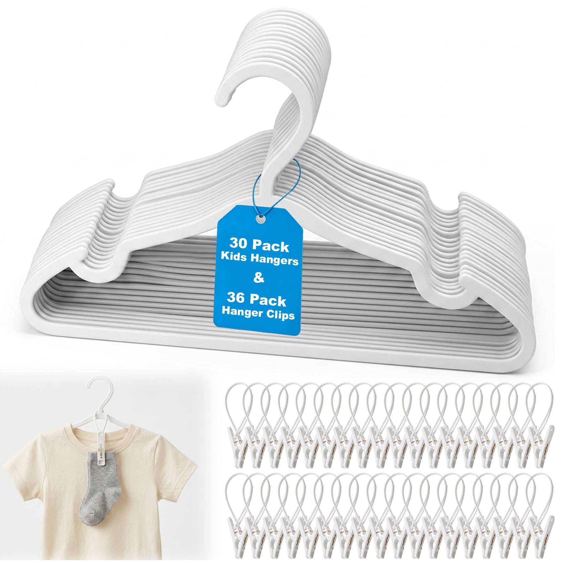Cintres pour enfants avec clips 29 cm - Organiseur de placard antidérapant bébé et nourrisson