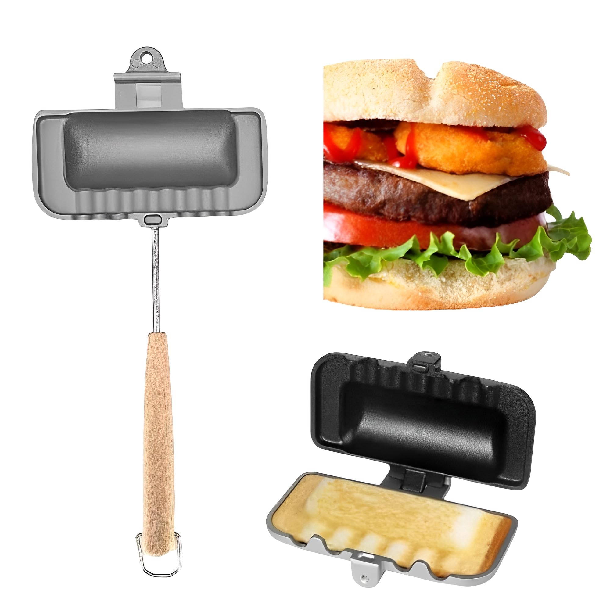 4w1h Sandwichera – Sartén antiadherente portátil para sándwiches, panqueques, pasteles fritos y tostadas, olla de doble cara, sart