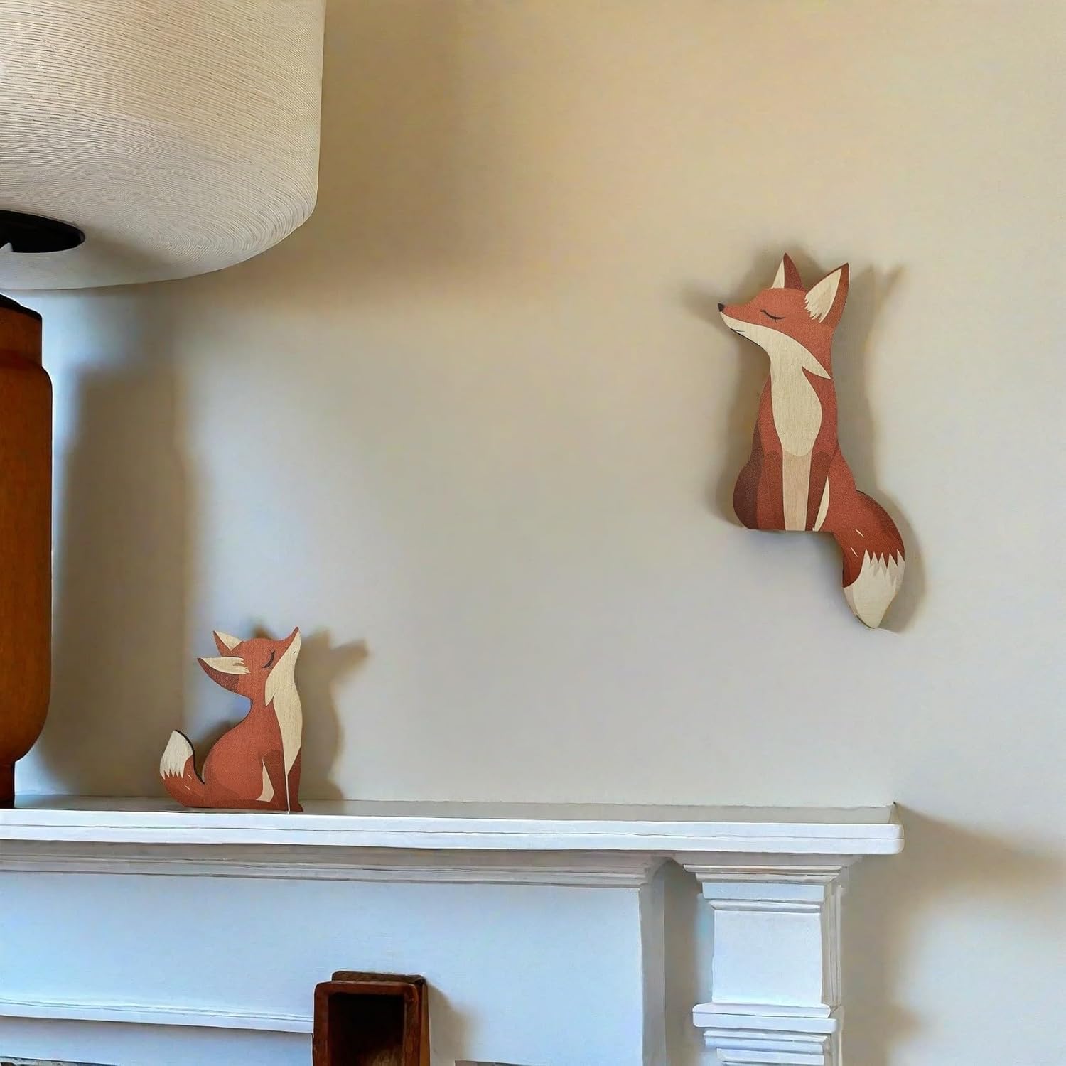 Baby Fox Door Topper Adorable Fox Shape Statue Door Corner Sculpture for Handcrafted Wood Decor Sign, Creative Wooden Art Figurine Ornament for Garden Living Room Bedroom Office (Fire Fox Set 2)