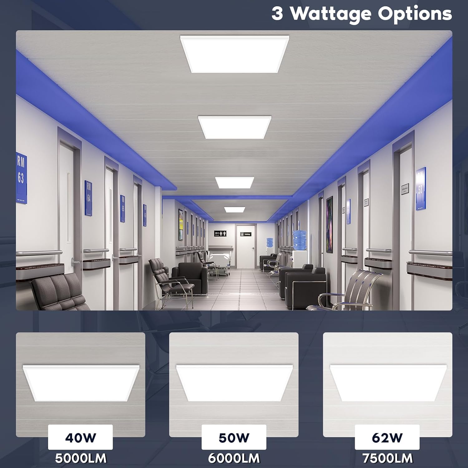 LUXRITE 2x4 FT Slim Surface Mount Panel Recessed Lighting, 5 Color Temperature Options 2700K-5000K, Dimmable LED Panel Light, 5000/6000/7500 Lumens, 40W-62W, Edge Lit, Damp Rated, ETL Listed (4 Pack)