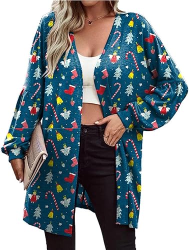 Miniatura 2 de Sweater Dress Cute Knitting Open Front Sweaters Coat Funny Reindeer Shirts Xmas Tree Tops Christmas Costumes