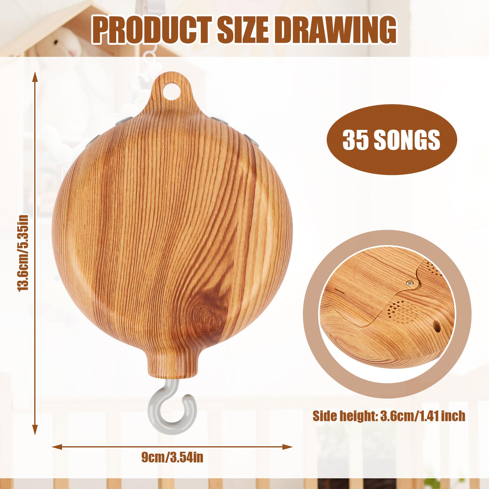 Baby Mobile Music Box Wood Effect Music Box Bed Bell - Image 2