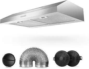 Range Hood 30 inch, 600 CFM Under Cabinet Range Hood with Strong Suction for Duct/Ductless Convertible, Stainless Steel Kitchen Hood with 3 Speed Exhaust Fan and Two Bright LED Lights