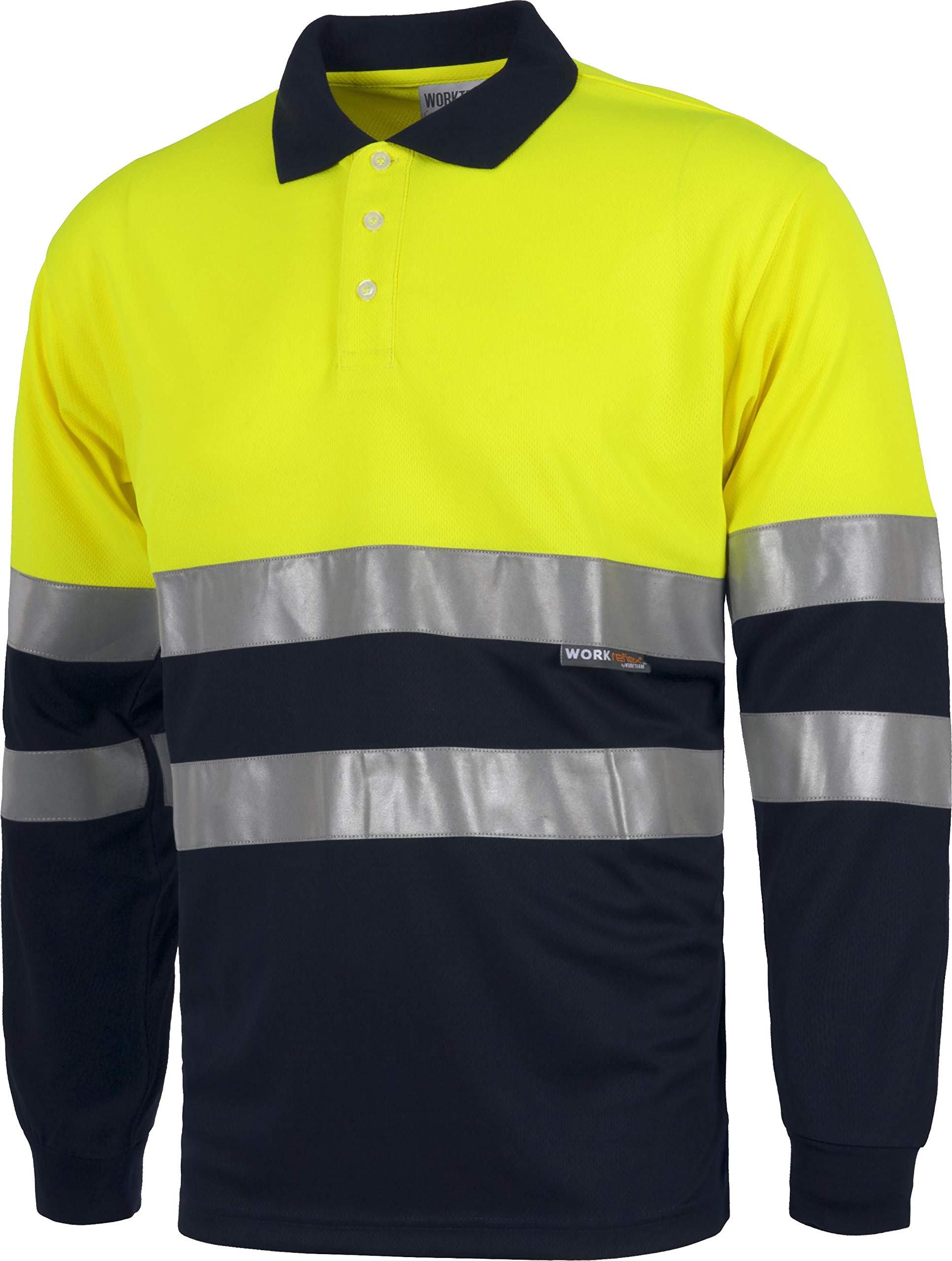 WORKTEAM Polo Alta Visibilidad Manga Larga con Cintas Reflectantes Transpirable Secado Rápido Tallas Grandes